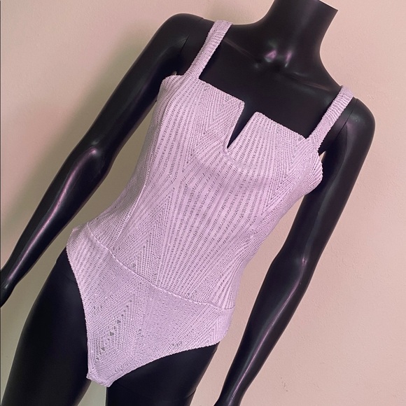 Haute Monde Tops - Haute Monde Lavender Textured Bodysuit with V-Notch